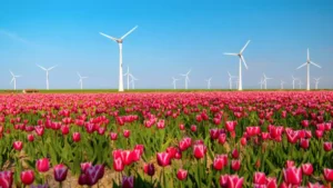 Windmolens in Nederland die de energietransitie symboliseren.